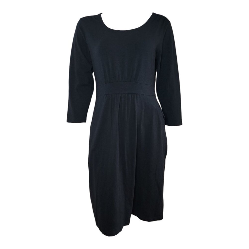 LL Bean Dress Womens Size M Medium Solid Black Pockets Minimalist Modest Stretch